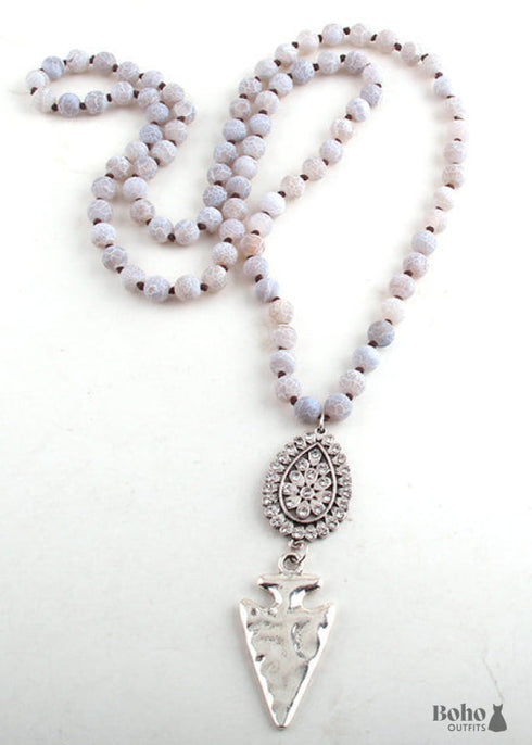Boho Necklace, RH Precious Blue Lava Stone, Cross